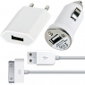 Комплект зарядных устройств 3 в 1 для iPhone 4s/iPad 3 (сетевое+авто+кабель) белое