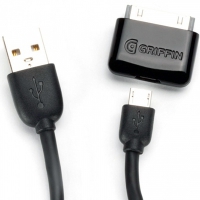 USB кабель Griffin micro USB с переходником на iPad 3 2 iPhone 4s 4 3Gs Charge Sync Cable Kit черный