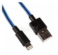 USB Дата-кабель "LP" для Apple iPhone/iPad/iPad mini 8 pin в оплетке (голубой/черный)