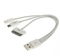 USB кабель 3 в 1 для Apple 8 pin/Apple 30 pin/Micro USB со светодиодом