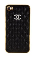 Накладка CHIANEL для iPhone 4 золотая+черная кожа Miaget