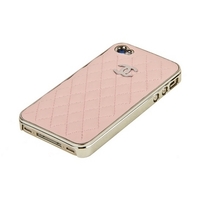 Накладка CHANEL Miaget для iPhone 4s/4 серебряная+светло-розовая кожа