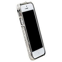 Бампер металлический для iPhone 5 серебристый со стразами
