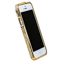 Бампер металлический для iPhone 5 золотистый со стразами
