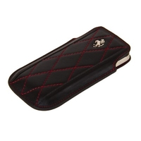 Чехол Ferrari для iPhone 4s/4/3Gs/3G кармашек черный красные нитки