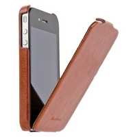 Чехол Fashion для iPhone 4s/4 с откидным верхом гладкий коричневый