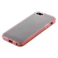 Чехол силиконовый TPU для iPhone 5 белый с двумя красными полосами