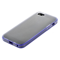 Чехол силиконовый TPU для iPhone 5 белый с двумя синими полосами