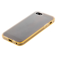 Чехол силиконовый TPU для iPhone 5 белый с двумя оранжевыми полосами