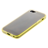 Чехол силиконовый TPU для iPhone 5 белый с двумя желтыми полосами