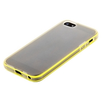 Чехол силиконовый TPU для iPhone 5s iPhone 5 белый с двумя желтыми полосами в упаковке