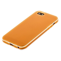 Чехол силиконовый TPU для iPhone 5 оранжевый с двумя белыми полосами